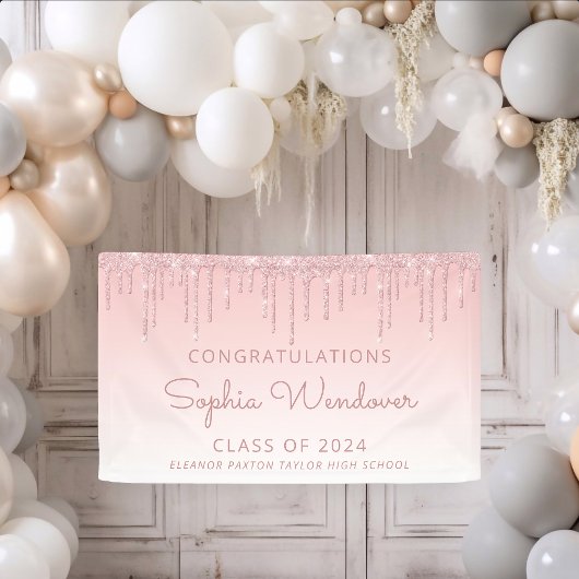 2026 Roze Glitter Drip Afstudeerbanner Spandoek