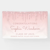2026 Roze Glitter Drip Afstudeerbanner Spandoek (Horizontaal)