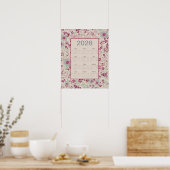 2026 Roze Grijs Bloempatroon Agenda Poster (Keuken)