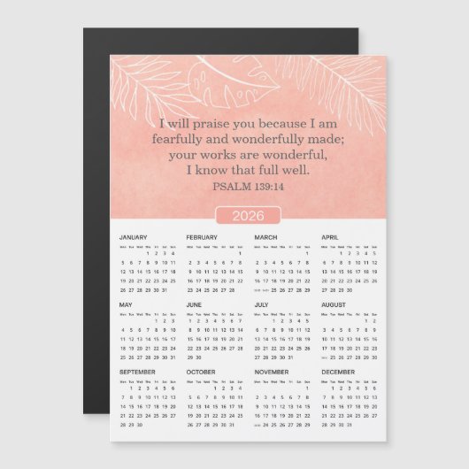 2026 Roze Waterverf Psalm 139:14 Magnet (Voorkant / Achterkant)