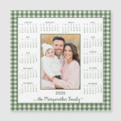 2026 Rustic Green Gingham Foto Magnetische Kalende (Voorkant)
