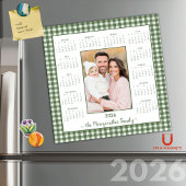 2026 Rustic Green Gingham Foto Magnetische Kalende