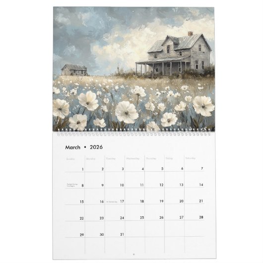 2026 rustieke boerderij muur kalender (Mar 2026)