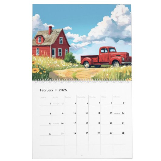2026 rustieke boerderij muur kalender (Feb 2026)