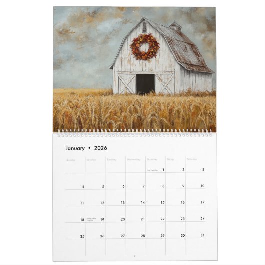 2026 rustieke boerderij muur kalender (Jan 2026)