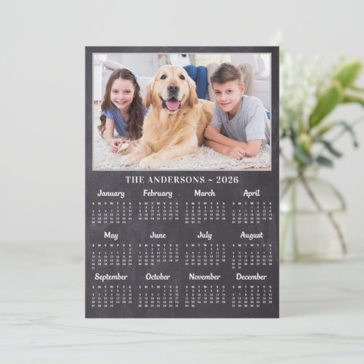 2026 rustieke foto 12 maanden volledige jaarkalend feestdagenkaart (Staand voorkant)