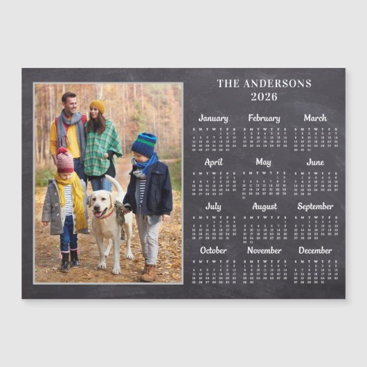 2026 Rustieke Kalender Magnetische Kaart met Foto (Voorkant)