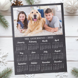 2026 Rustieke Krijtbord Familie Hond Fotokalender Feestdagenkaart