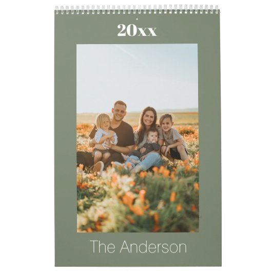 2026 Sage Green Custom Family Photo Kalender (Hoes)