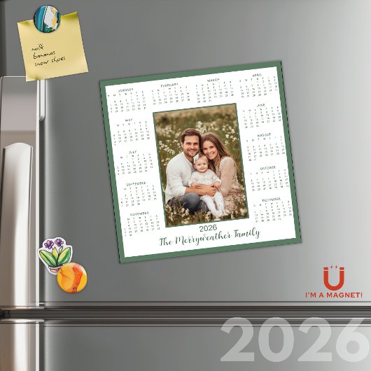 2026 Sage Groene Foto Magnetische Kalender