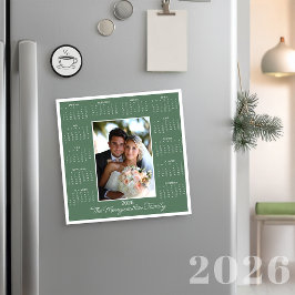 2026 Sage Groene Foto Magnetische Kalender Vakanti