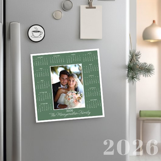 2026 Sage Groene Foto Magnetische Kalender Vakanti
