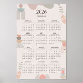 2026 Scandinavische Kalender Boho Esthetiek Beige Poster (Voorkant)