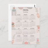 2026 Scandinavische Kalender Boho Esthetische Beig Briefkaart (Voorkant / Achterkant)