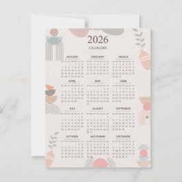 2026 Scandinavische Kalender Boho Esthetische Beig Briefkaart