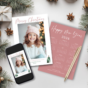 2026 Schattigee Roze Groene Kerstboom Fotokalender Feestdagenkaart
