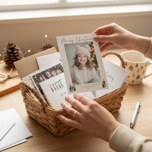 2026 Schattigee Sage Green Kerstboom Fotokalender Feestdagenkaart