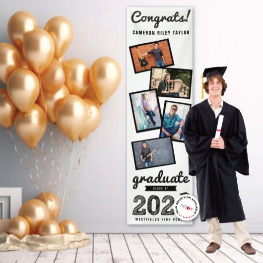 2026 Schets 5 Foto Zwart & Wit Afstudeerfeest Spandoek