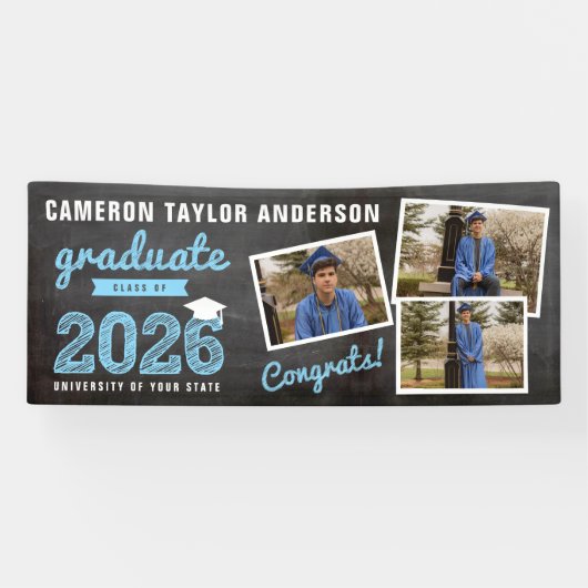 2026 Schoolbord Schets 3 Foto Collage Grad Feest Spandoek (Horizontaal)