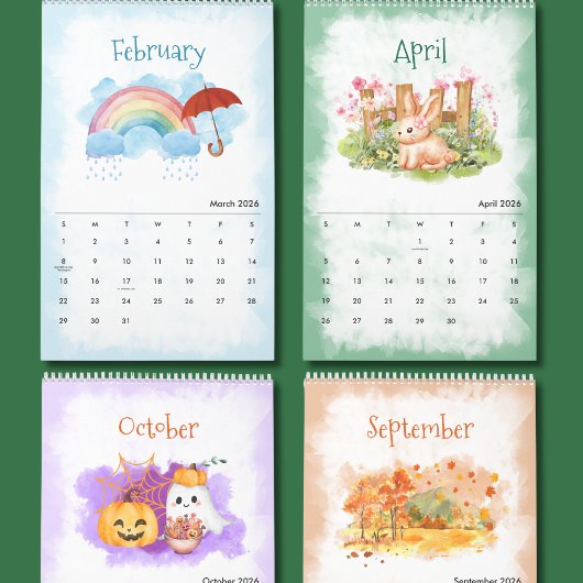 2026 Seizoenen Waterverf Kalender