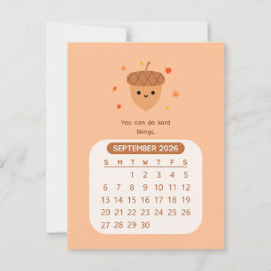 2026 September Maand Kawaii Motivatie Kalender Briefkaart