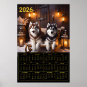 2026 Siberian Huskies on Sled Calendar Poster (Voorkant)