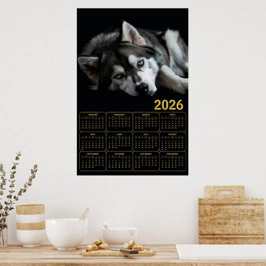 2026 Siberian Husky Calendar  Poster (Keuken)
