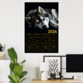 2026 Siberian Husky Calendar  Poster (Thuiskantoor)