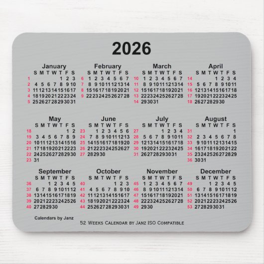 2026 Silver 52 weken ISO-kalender door Janz Muismat (Voorkant)
