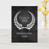 2026 Silver Graduation Laurel Wreath on Leather Kaart (Gele Bloem)