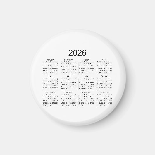 2026 Simple Minimalist Calendar Magneet (Voorkant)
