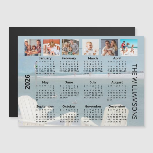 2026 Six Photos Beach Calendar Magnet  (Voorkant / Achterkant)