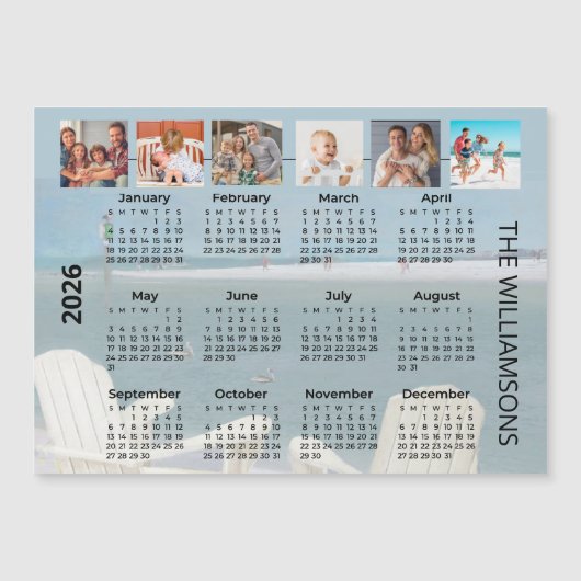 2026 Six Photos Beach Calendar Magnet (Voorkant)