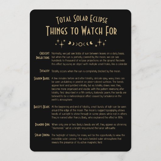 2026 Solar Eclipse Celestial Stars Black Fun Facts Kaart (Achterkant)