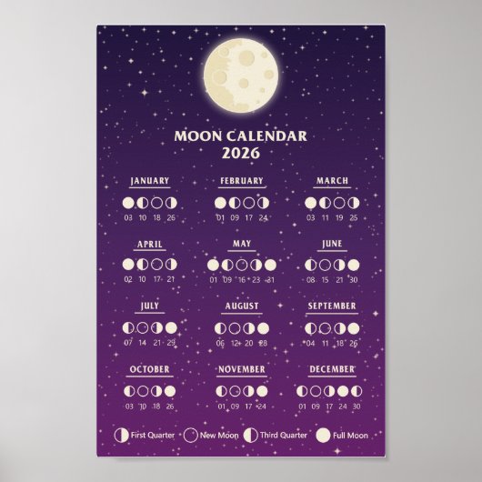 2026 Space Lunar Cycles Galaxy Maanfasekalender Poster (Voorkant)