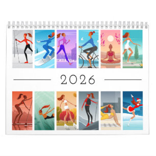 2026 Sport Fitness Jonge Vrouw Meisje Kleurrijk Kalender