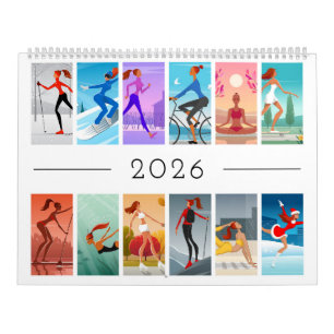 2026 Sport Fitness Jonge Vrouw Meisje Kleurrijk Kalender