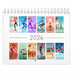 2026 Sport Fitness Jonge Vrouw Meisje Kleurrijk Kalender