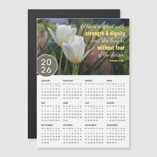 2026 Spreuken 31:25 Tulp Magnetische Kalender (Voorkant / Achterkant)