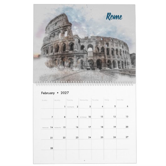 2026 Stadsschetsen Muurkalender – Handgetekend Kalender (Feb 2027)