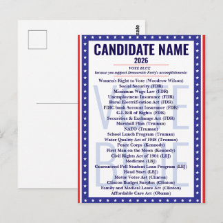 2026 Stem Blau Democratische Prestaties Lijst Briefkaart