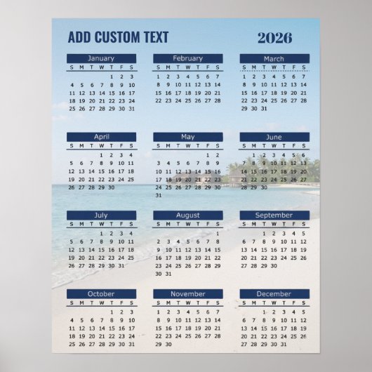 2026 Strandkalenderposter met aangepaste tekst Poster (Voorkant)