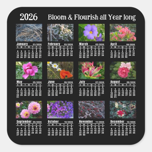 2026 SU Calendar Flower black Custom Vinyl Sticker (Voorkant)