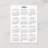 2026 Sunday Calendar Thank You Purchase Visitekaartje (Voorkant)