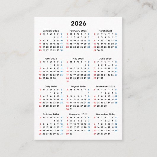 2026 Sunday Calendar Thank You Purchase Visitekaartje (Voorkant)