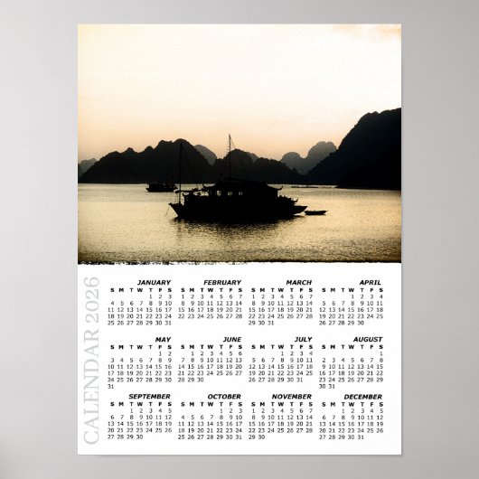 2026 Sunset Calendar, Halong Bay, Vietnam Poster (Voorkant)
