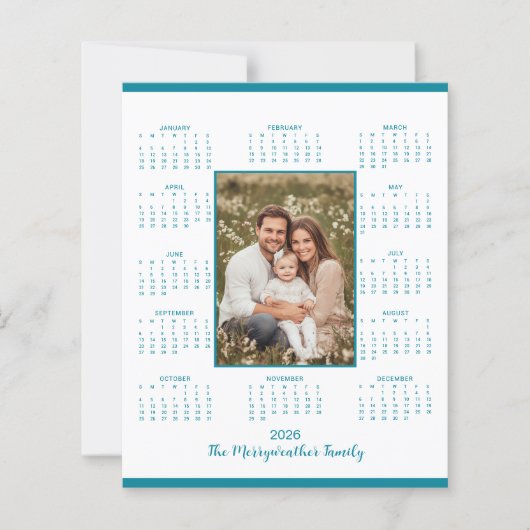 2026 Teal Blue Photo Calendar Holiday Card (Voorkant)