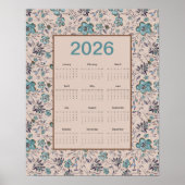 2026 Teal Flowers Calendar Poster (Voorkant)