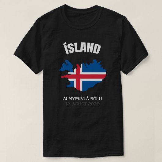2026 Totale Zonsverduistering IJsland Vlag T-shirt (Design voorkant)