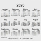 2026 Transparante kalender door Janz Sticker (Voorkant)